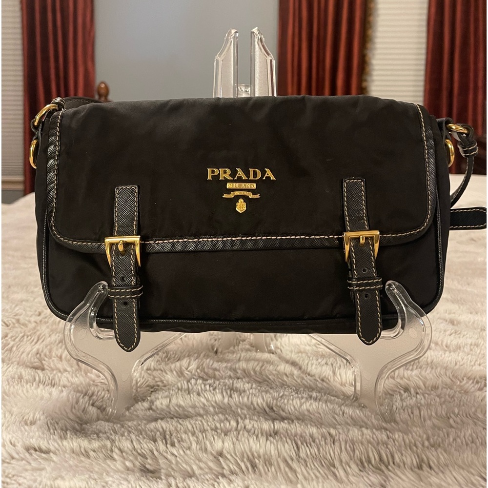 ✨PRADA Flap-bag Nylon/ Leather Strap Crossbody - Picture 1 of 10